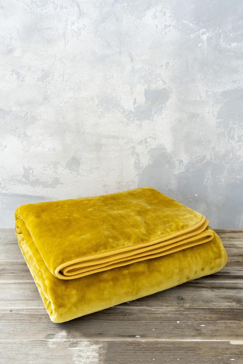 Κουβέρτα Βελουτέ Μονή 160x220 Coperta - Mustard Beige