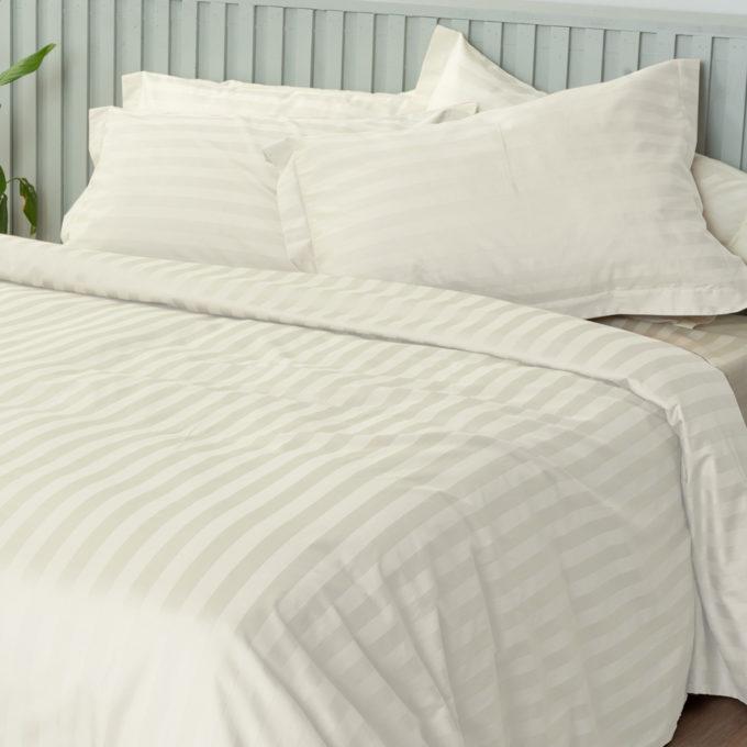 Σετ Παπλωματοθήκη Υπέρδιπλη 240x255 SATIN STRIPES ANTIQUE WHITE