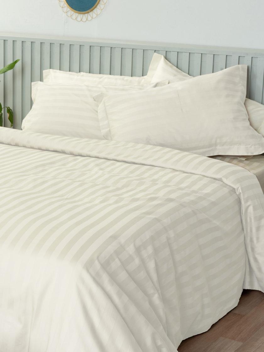 Σετ Παπλωματοθήκη Υπέρδιπλη 240x255 SATIN STRIPES ANTIQUE WHITE