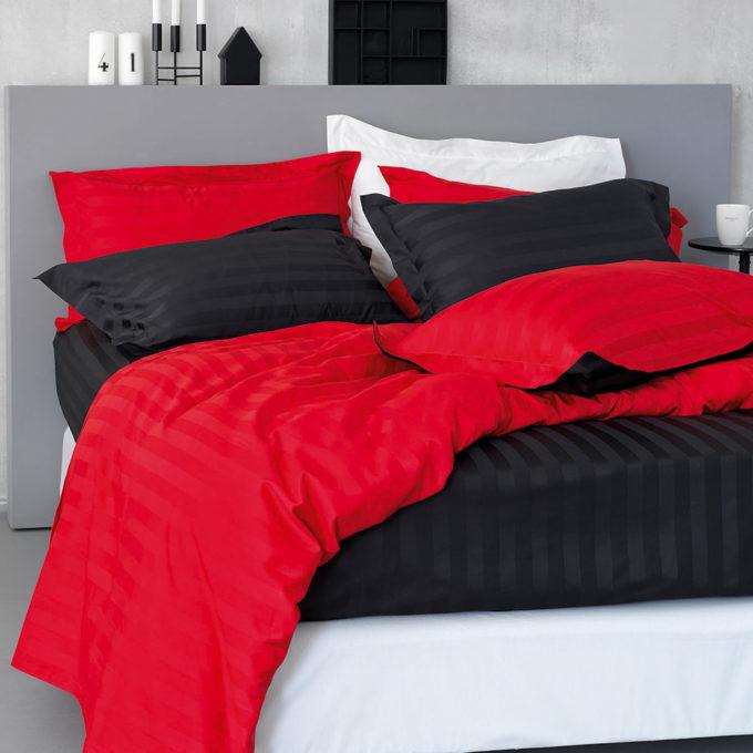 Σετ Υπέρδιπλα Σεντόνια 240x270 SATIN STRIPES FLAME/BLACK