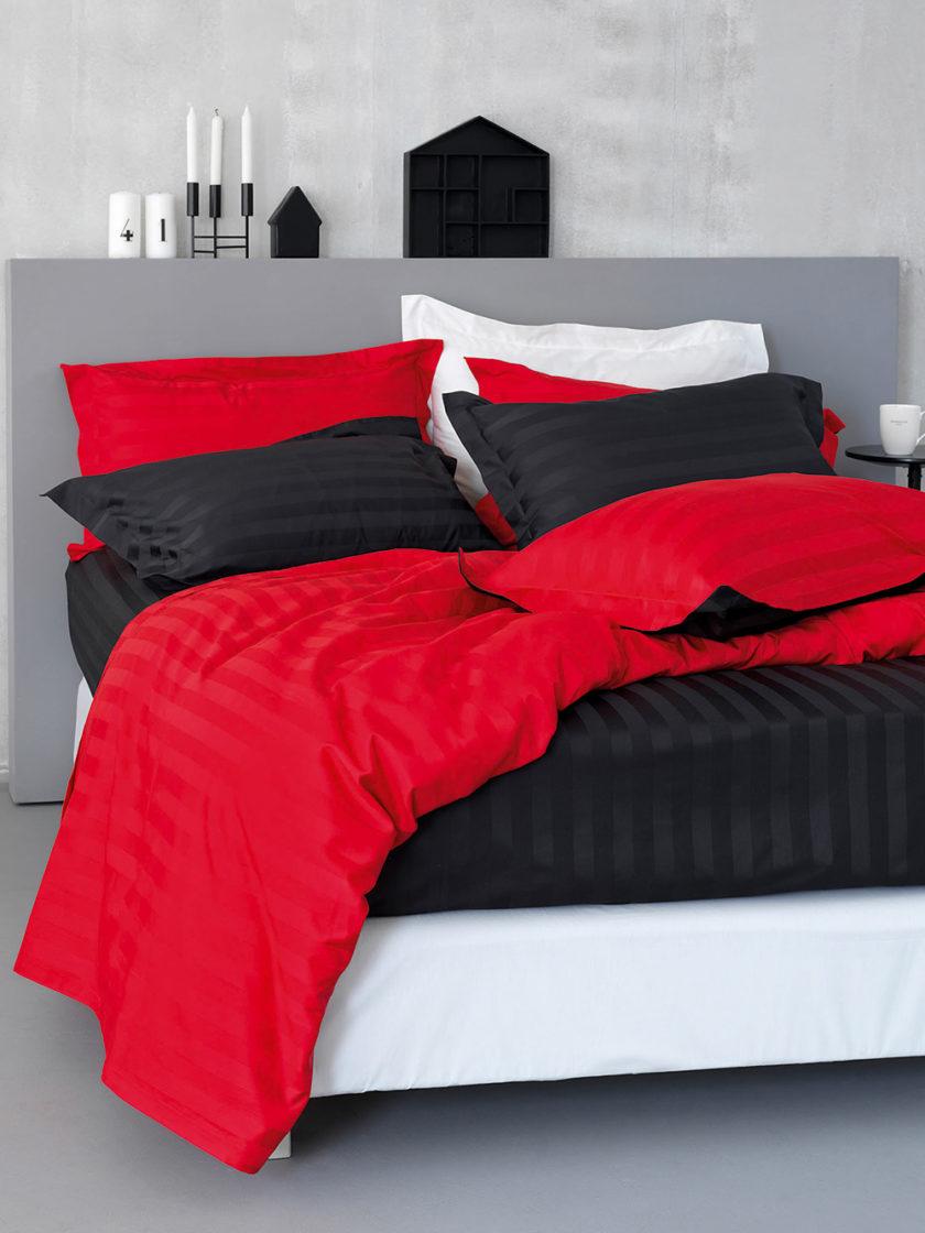 Σετ Υπέρδιπλα Σεντόνια 240x270 SATIN STRIPES FLAME/BLACK