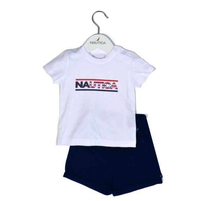 Nautica Des.10 Σετ T-Shirt & Shorts Jersey White/Navy 74cm 6-9 μηνών-1