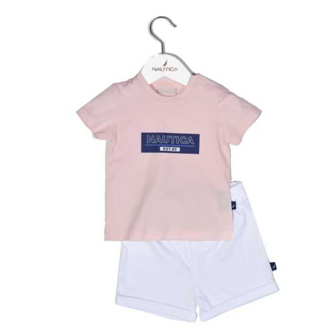 Nautica Des.12 Σετ T-Shirt & Shorts Jersey Pink/White 68cm 3-6 μηνών-1