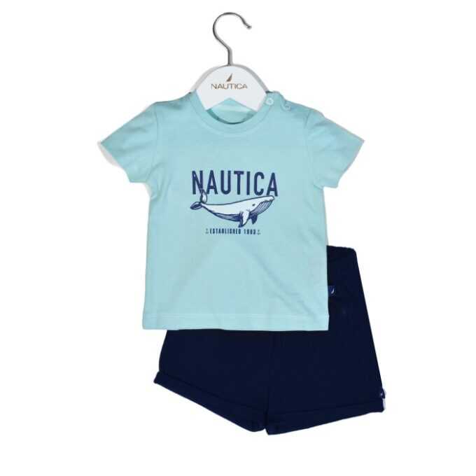 Nautica Des.13 Σετ T-Shirt & Shorts Jersey Mint/Navy 68cm 3-6 μηνών-1