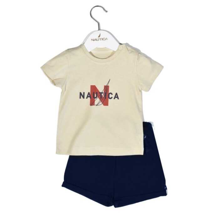 Nautica Des.14 Σετ T-Shirt & Shorts Jersey Beige/Navy 68cm 3-6 μηνών-1