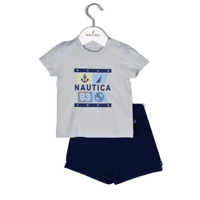 Nautica Des.15 Σετ T-Shirt & Shorts Jersey Grey/Navy 68cm 3-6 μηνών-1