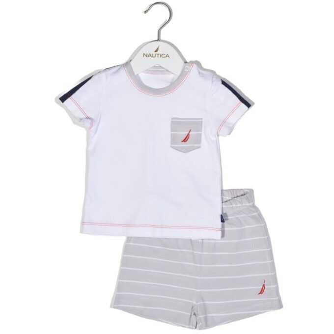 Nautica Des.15 Σετ T-Shirt & Shorts Jersey Organic Γκρι Ριγέ 68cm-1