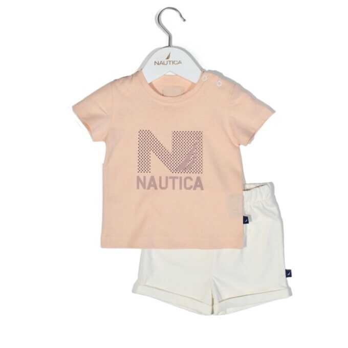 Nautica Des.16 Σετ T-Shirt & Shorts Jersey Salmon/Ecru 68cm 3-6 μηνών-1