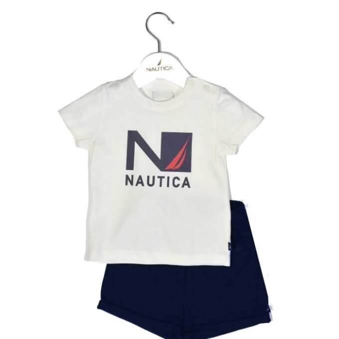 Nautica Des.17 Σετ T-Shirt & Shorts Jersey Ecru/Navy 68cm 3-6 μηνών-1