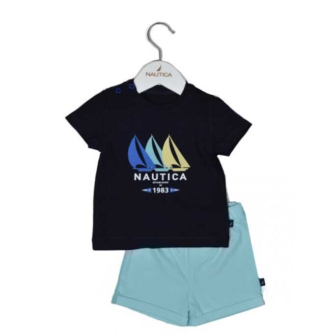 Nautica Des.18 Σετ T-Shirt & Shorts Jersey Navy/Mint 68cm 3-6 μηνών-1